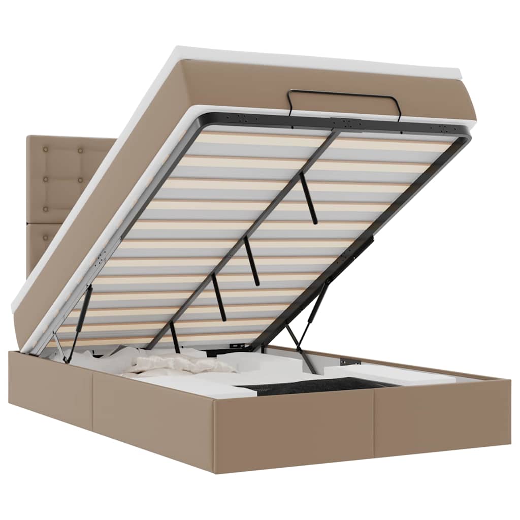 Οθωμανικό κρεβάτι με στρώμα & LEDs Cappucino Faux Leather - Pakobazaar