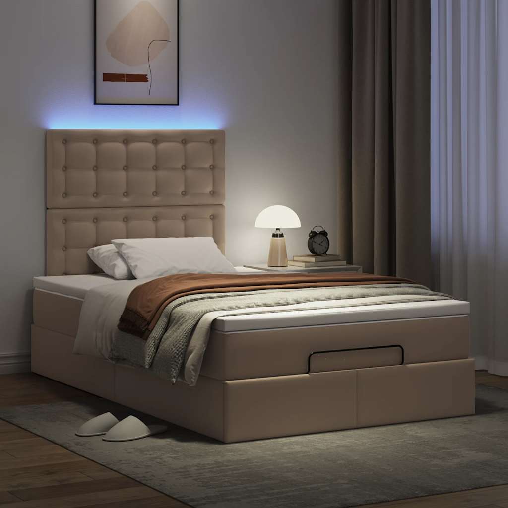 Οθωμανικό κρεβάτι με στρώμα & LEDs Cappucino Faux Leather - Pakobazaar