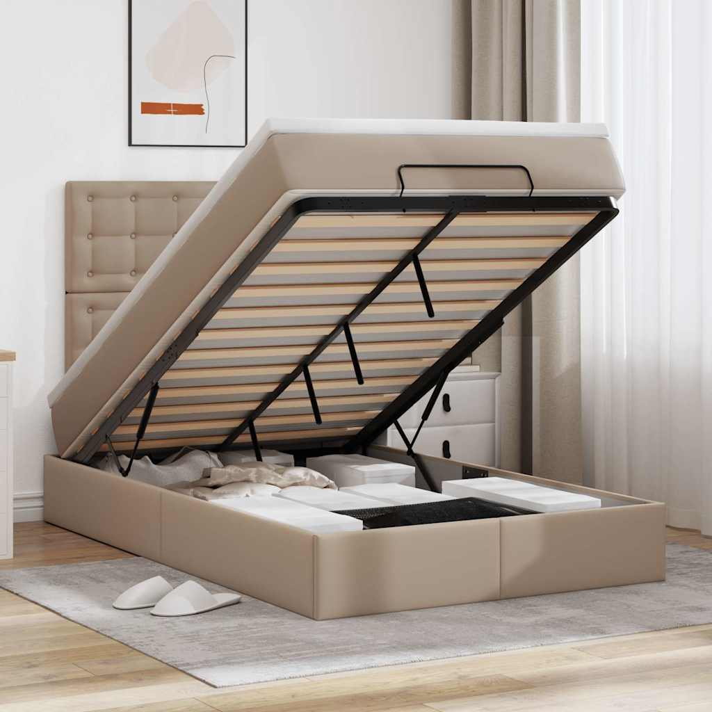 Οθωμανικό κρεβάτι με στρώμα & LEDs Cappucino Faux Leather - Pakobazaar