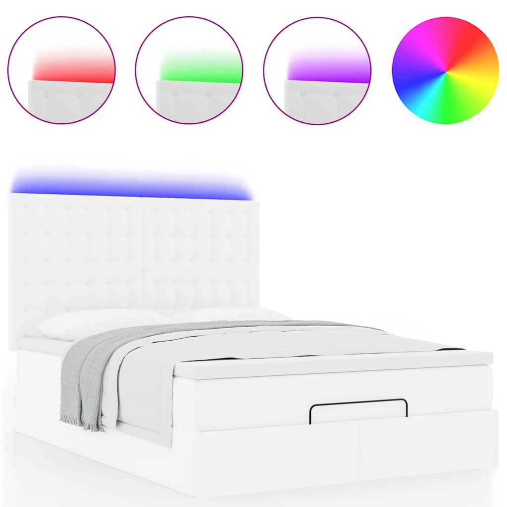 Οθωμανικό κρεβάτι με στρώμα & LEDs Λευκό Συνθετικό δέρμα - Pakobazaar
