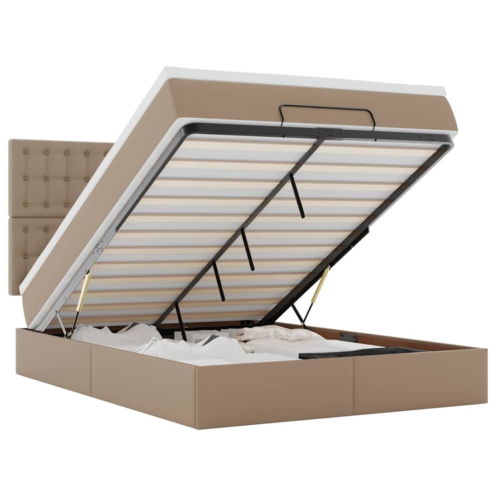 Κρεβάτι-Μονό κρεβάτι με στρώμα και LED Cappucino 140x190 εκ. από τεχνητό δέρμα - Pakobazaar