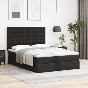 Οθωμανικό κρεβάτι με στρώμα & LEDs Μαύρο 140x200cm Faux Leather - Pakobazaar