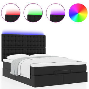 Οθωμανικό κρεβάτι με στρώμα & LEDs Μαύρο 140x200cm Faux Leather - Pakobazaar