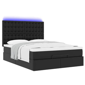 Οθωμανικό κρεβάτι με στρώμα & LEDs Μαύρο 140x200cm Faux Leather - Pakobazaar