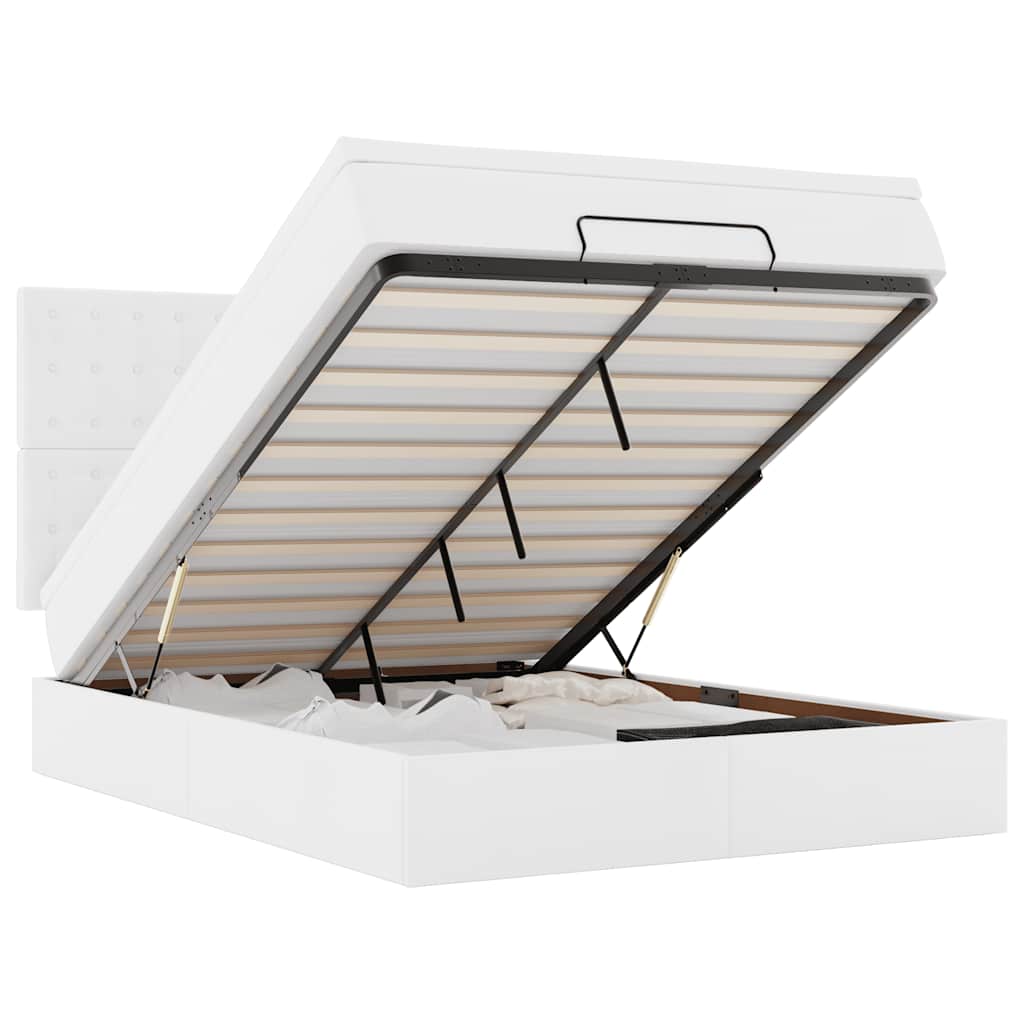 Οθωμανικό κρεβάτι με στρώμα & LEDs Λευκό 140x200cm Faux Leather - Pakobazaar