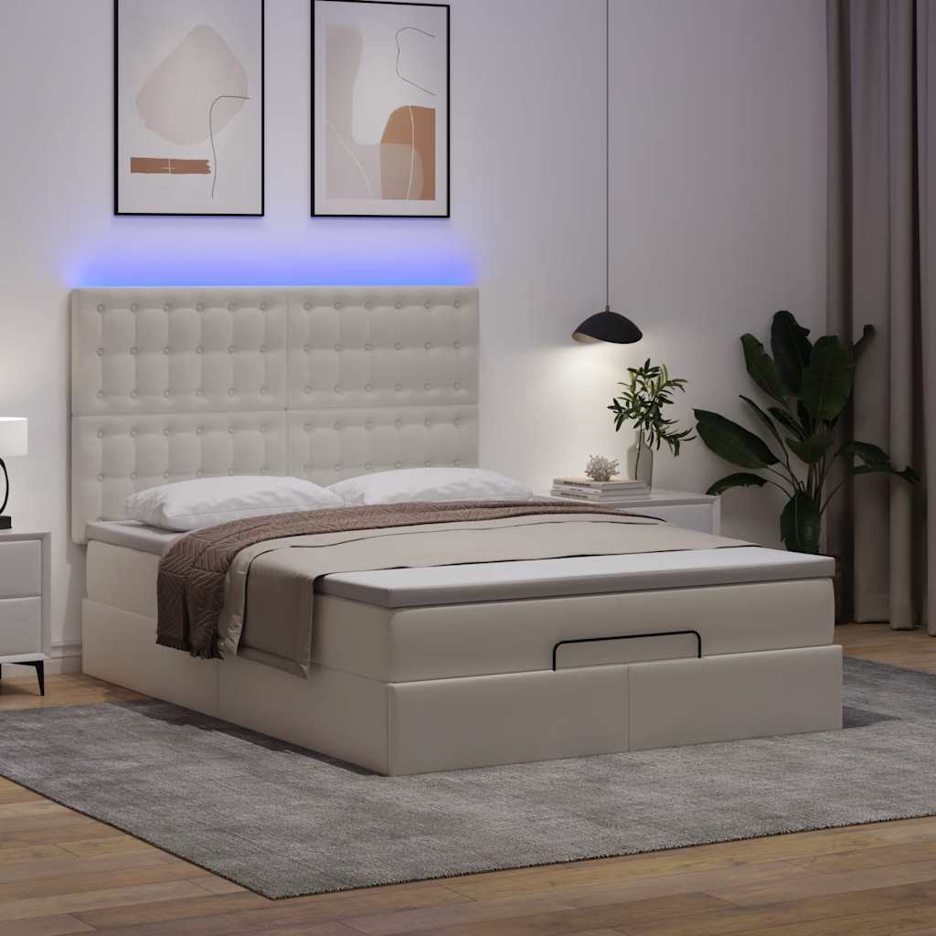 Οθωμανικό κρεβάτι με στρώμα & LEDs Λευκό 140x200cm Faux Leather - Pakobazaar