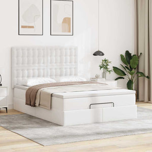 Οθωμανικό κρεβάτι με στρώμα & LEDs Λευκό 140x200cm Faux Leather - Pakobazaar