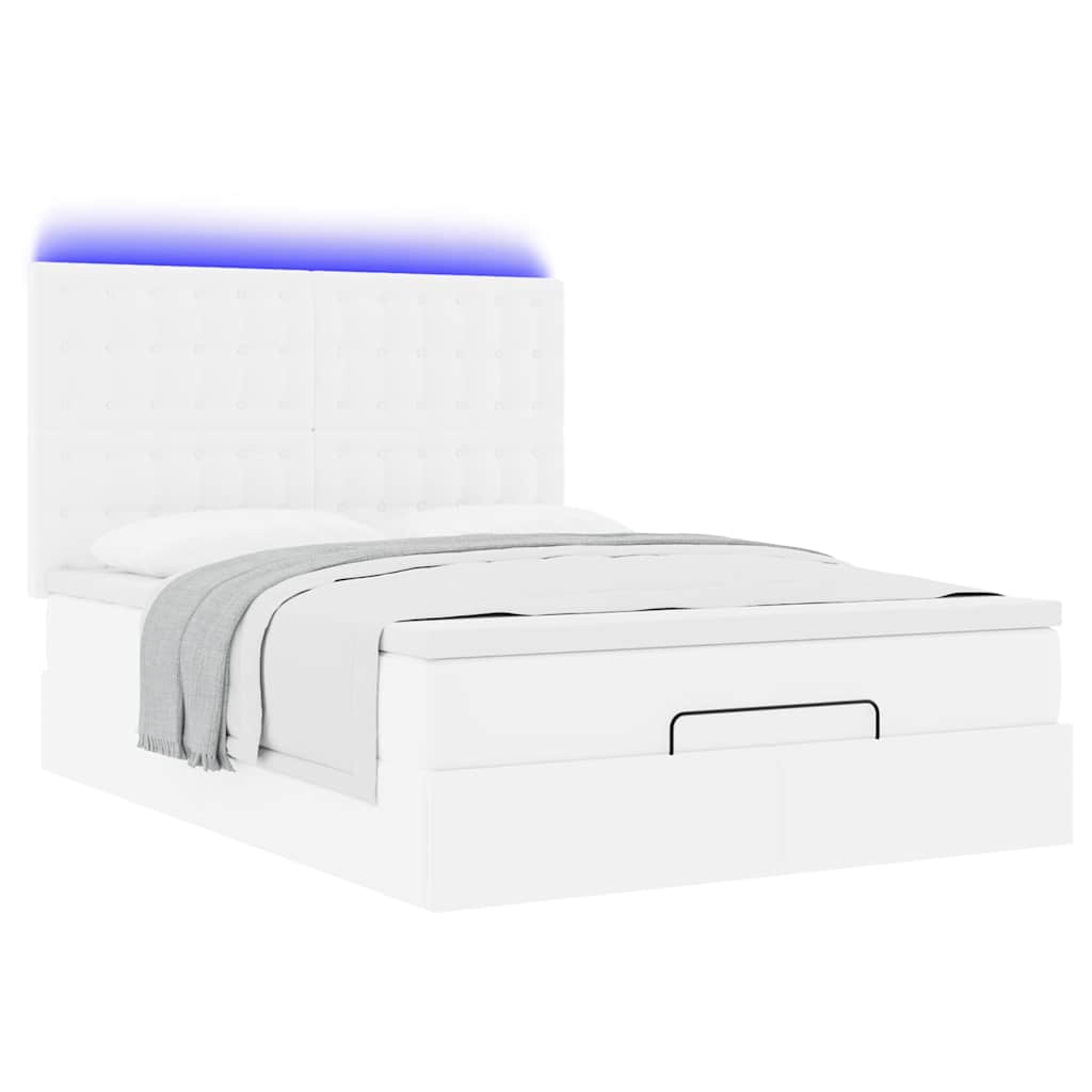 Οθωμανικό κρεβάτι με στρώμα & LEDs Λευκό 140x200cm Faux Leather - Pakobazaar