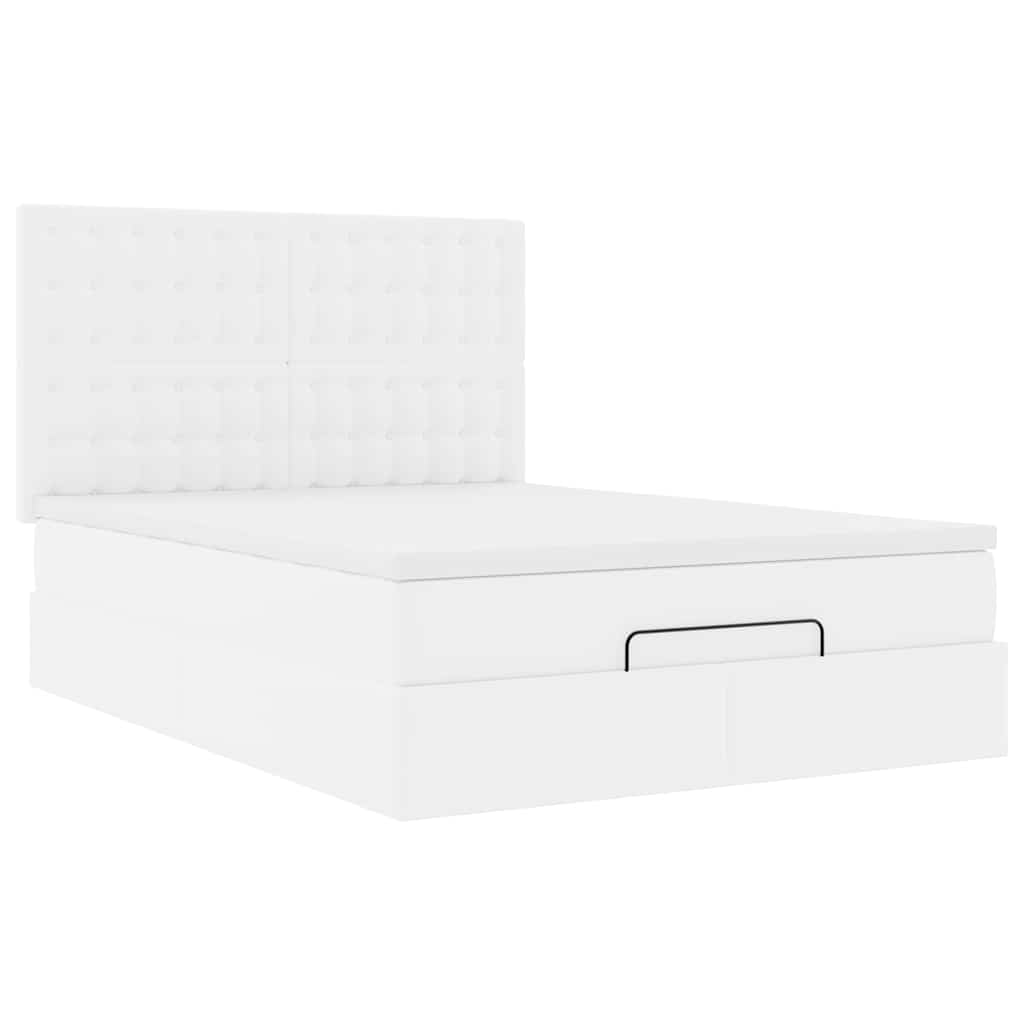 Οθωμανικό κρεβάτι με στρώμα & LEDs Λευκό 140x200cm Faux Leather - Pakobazaar