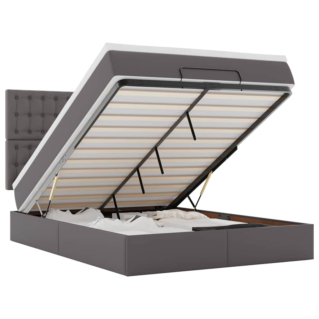 Οθωμανικό κρεβάτι με στρώμα & LEDs Grey 140x200cm Faux Leather - Pakobazaar