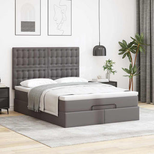 Οθωμανικό κρεβάτι με στρώμα & LEDs Grey 140x200cm Faux Leather - Pakobazaar