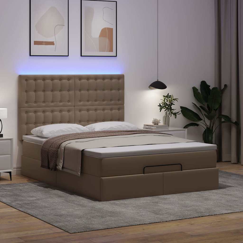 Οθωμανικό κρεβάτι με στρώμα & LEDs Cappucino Faux Leather - Pakobazaar