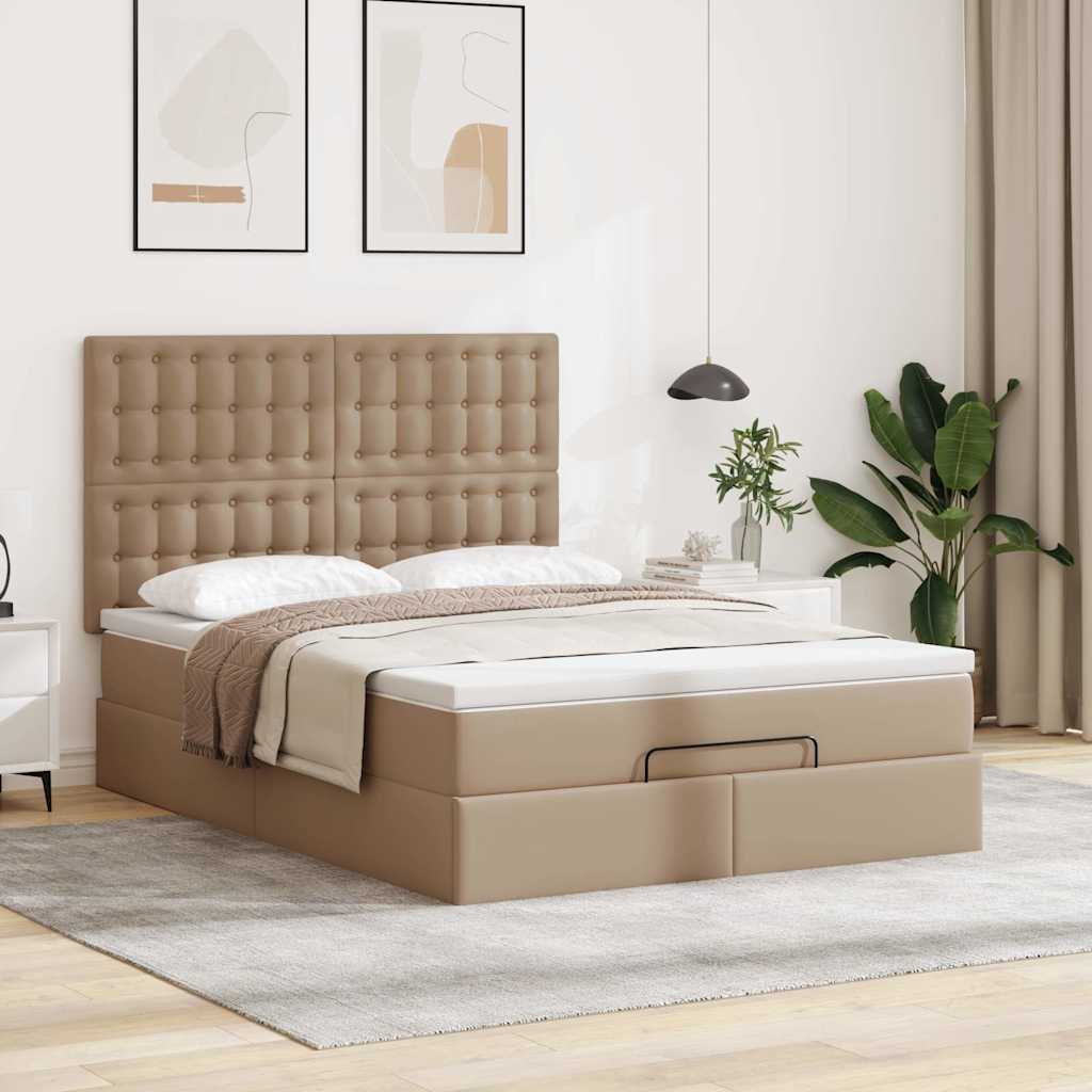 Οθωμανικό κρεβάτι με στρώμα & LEDs Cappucino Faux Leather - Pakobazaar