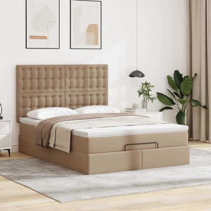 Οθωμανικό κρεβάτι με στρώμα & LEDs Cappucino Faux Leather - Pakobazaar