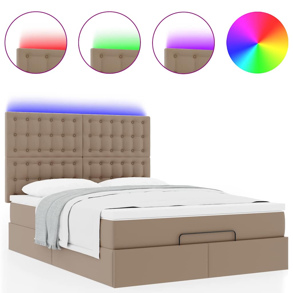 Οθωμανικό κρεβάτι με στρώμα & LEDs Cappucino Faux Leather - Pakobazaar