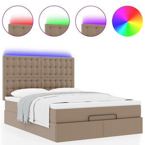 Οθωμανικό κρεβάτι με στρώμα & LEDs Cappucino Faux Leather - Pakobazaar