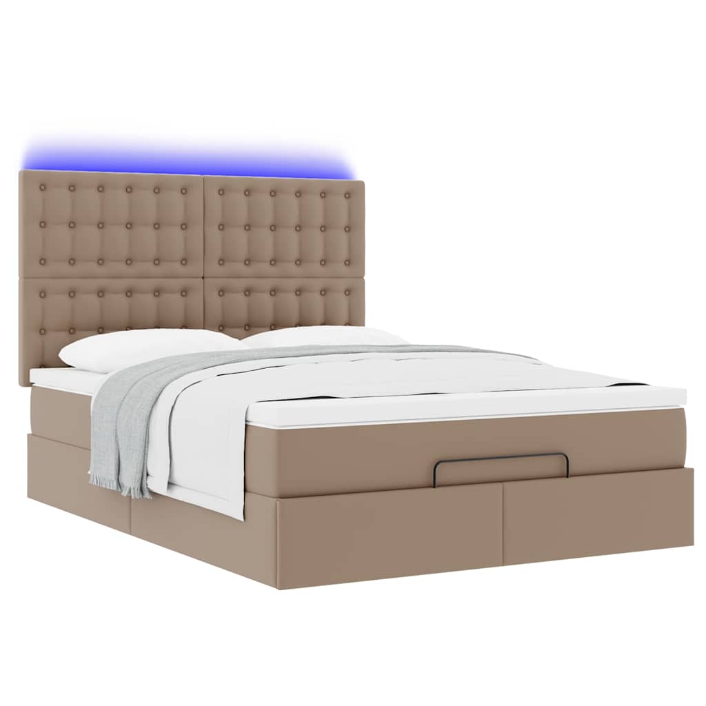 Οθωμανικό κρεβάτι με στρώμα & LEDs Cappucino Faux Leather - Pakobazaar