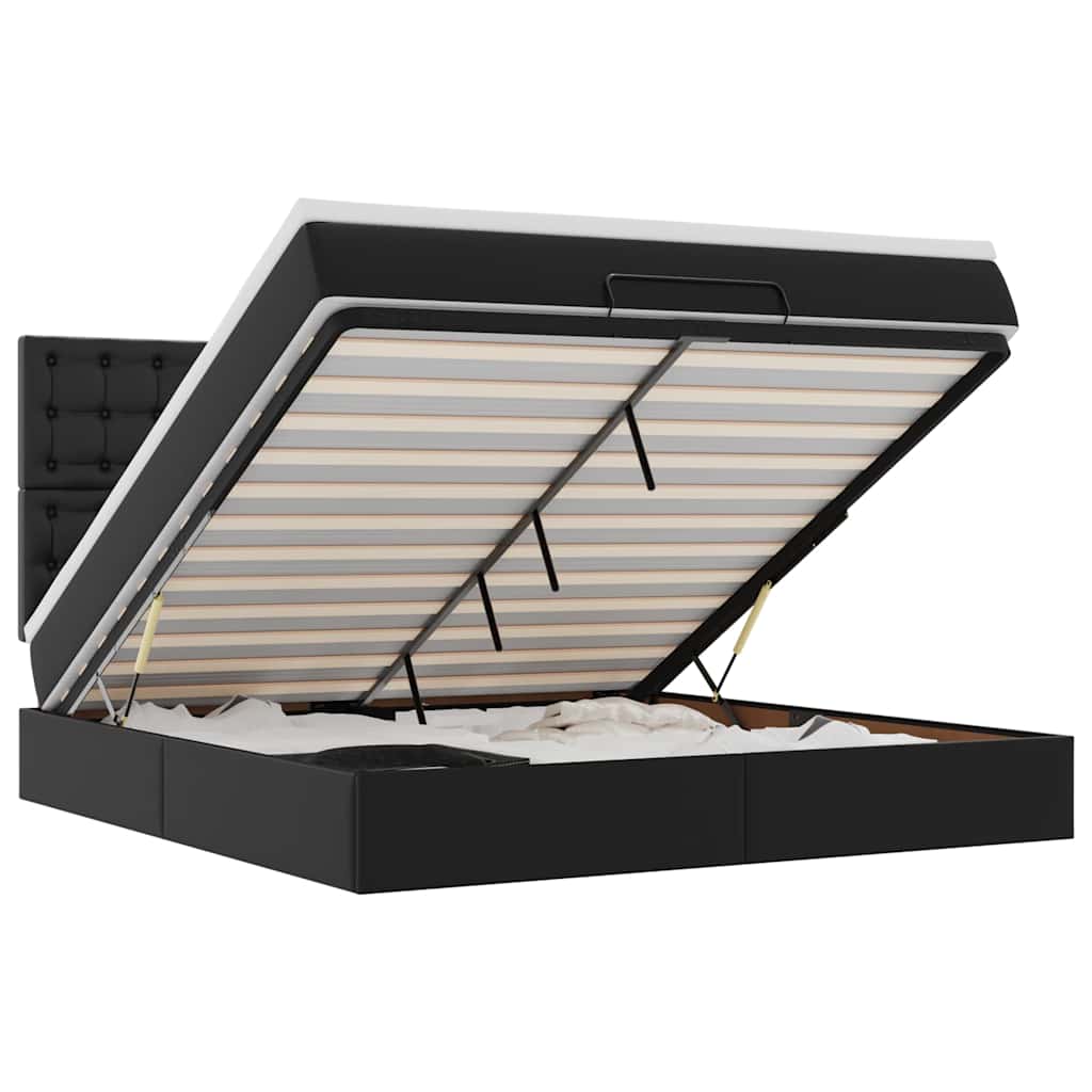 Οθωμανικό κρεβάτι με στρώμα & LEDs Μαύρο 160x200cm Faux Leather - Pakobazaar