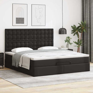 Οθωμανικό κρεβάτι με στρώμα & LEDs Μαύρο 160x200cm Faux Leather - Pakobazaar