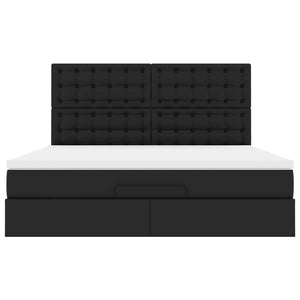 Οθωμανικό κρεβάτι με στρώμα & LEDs Μαύρο 160x200cm Faux Leather - Pakobazaar