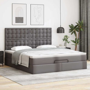 Οθωμανικό κρεβάτι με στρώμα & LEDs Grey 160x200cm Faux Leather
