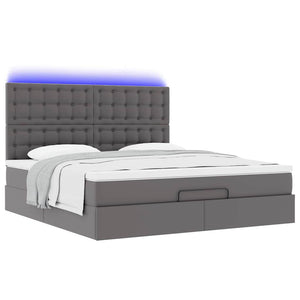 Οθωμανικό κρεβάτι με στρώμα & LEDs Grey 160x200cm Faux Leather