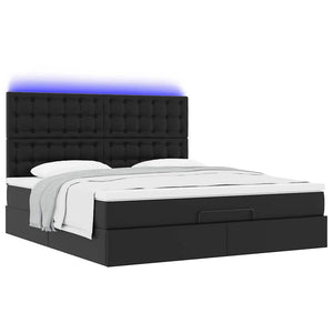 Οθωμανικό κρεβάτι με στρώμα & LEDs Μαύρο 180x200cm Faux Leather