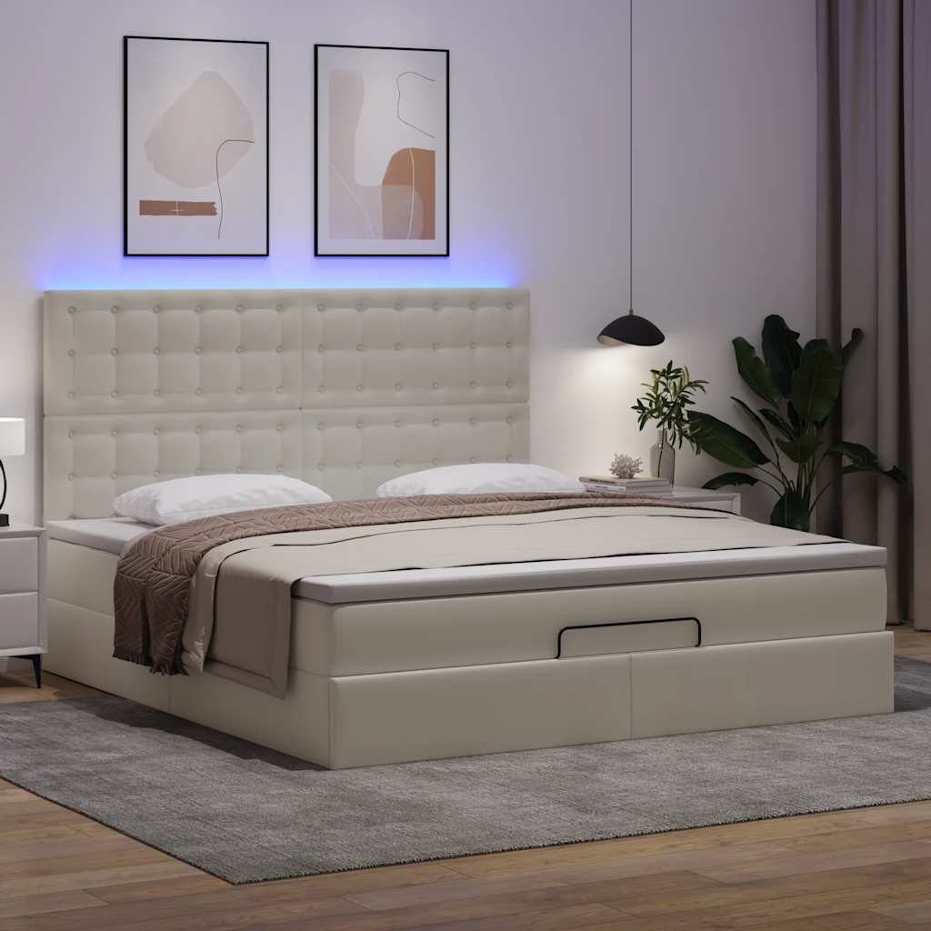 Οθωμανικό κρεβάτι με στρώμα & LEDs Λευκό 180x200cm Faux Leather