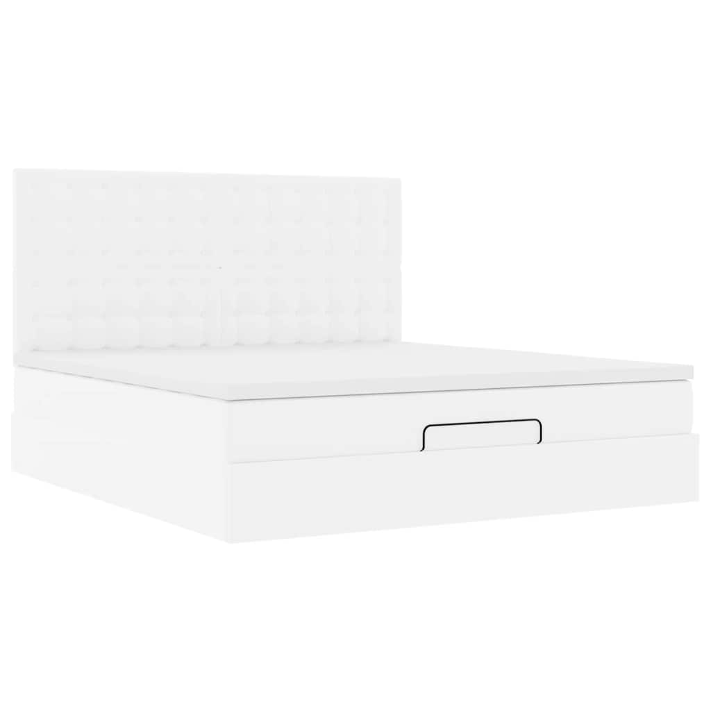 Οθωμανικό κρεβάτι με στρώμα & LEDs Λευκό 180x200cm Faux Leather