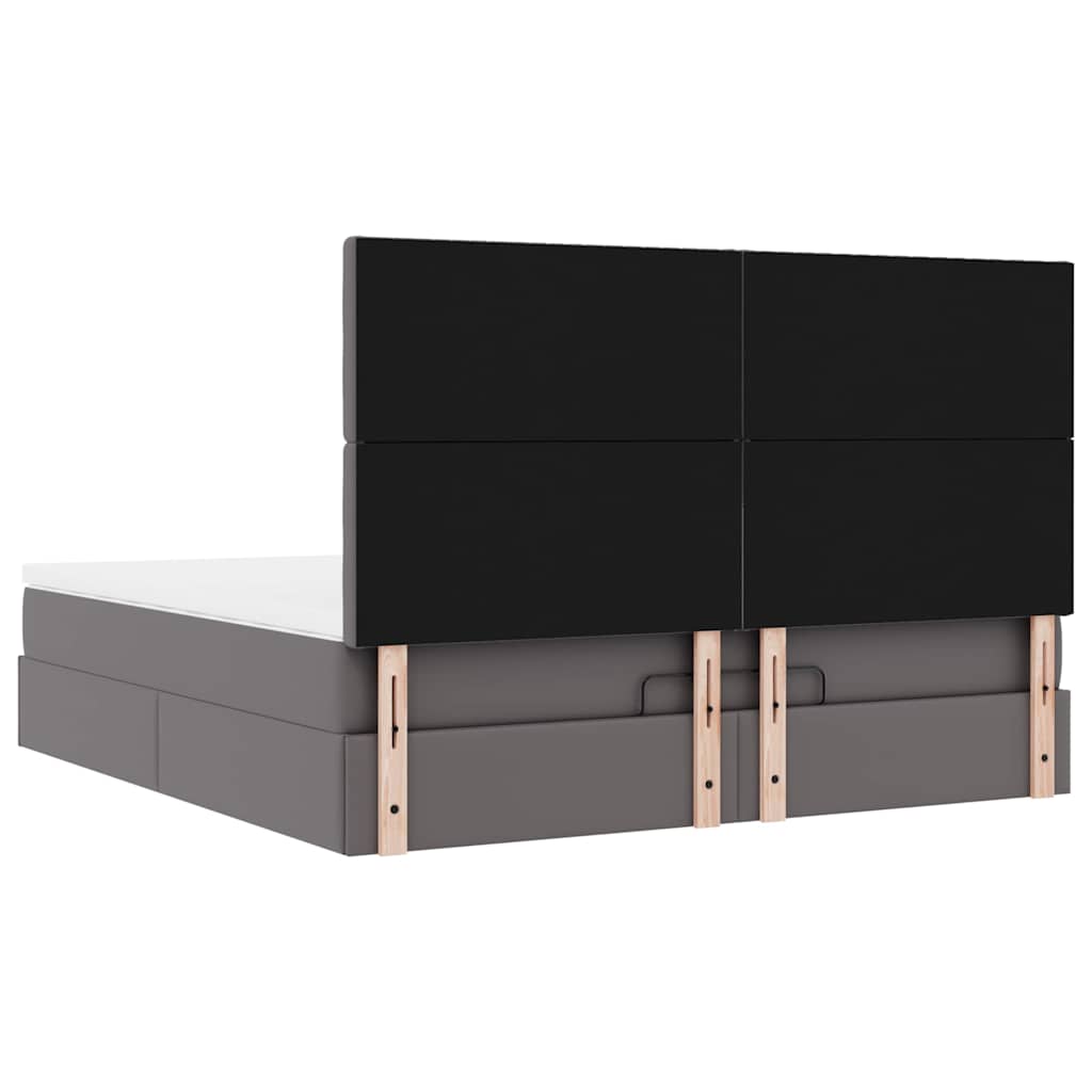 Οθωμανικό κρεβάτι με στρώμα & LEDs Grey 180x200cm Faux Leather