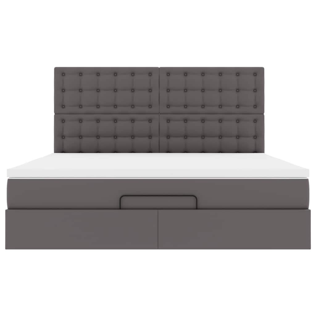 Οθωμανικό κρεβάτι με στρώμα & LEDs Grey 180x200cm Faux Leather