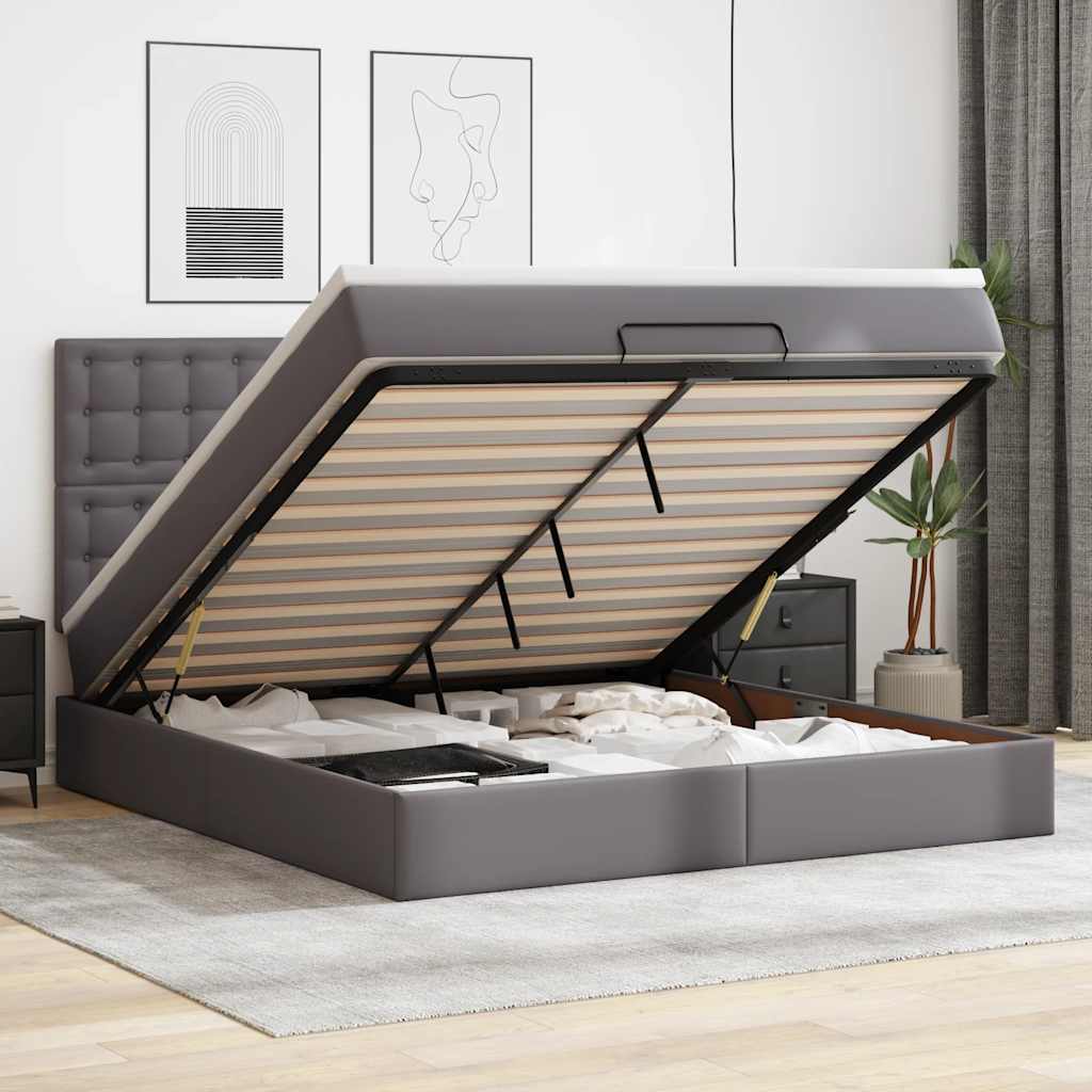 Οθωμανικό κρεβάτι με στρώμα & LEDs Grey 180x200cm Faux Leather
