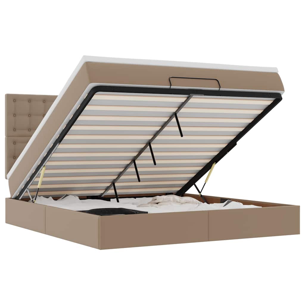 Οθωμανικό κρεβάτι με στρώμα & LEDs Cappucino Faux Leather - Pakobazaar