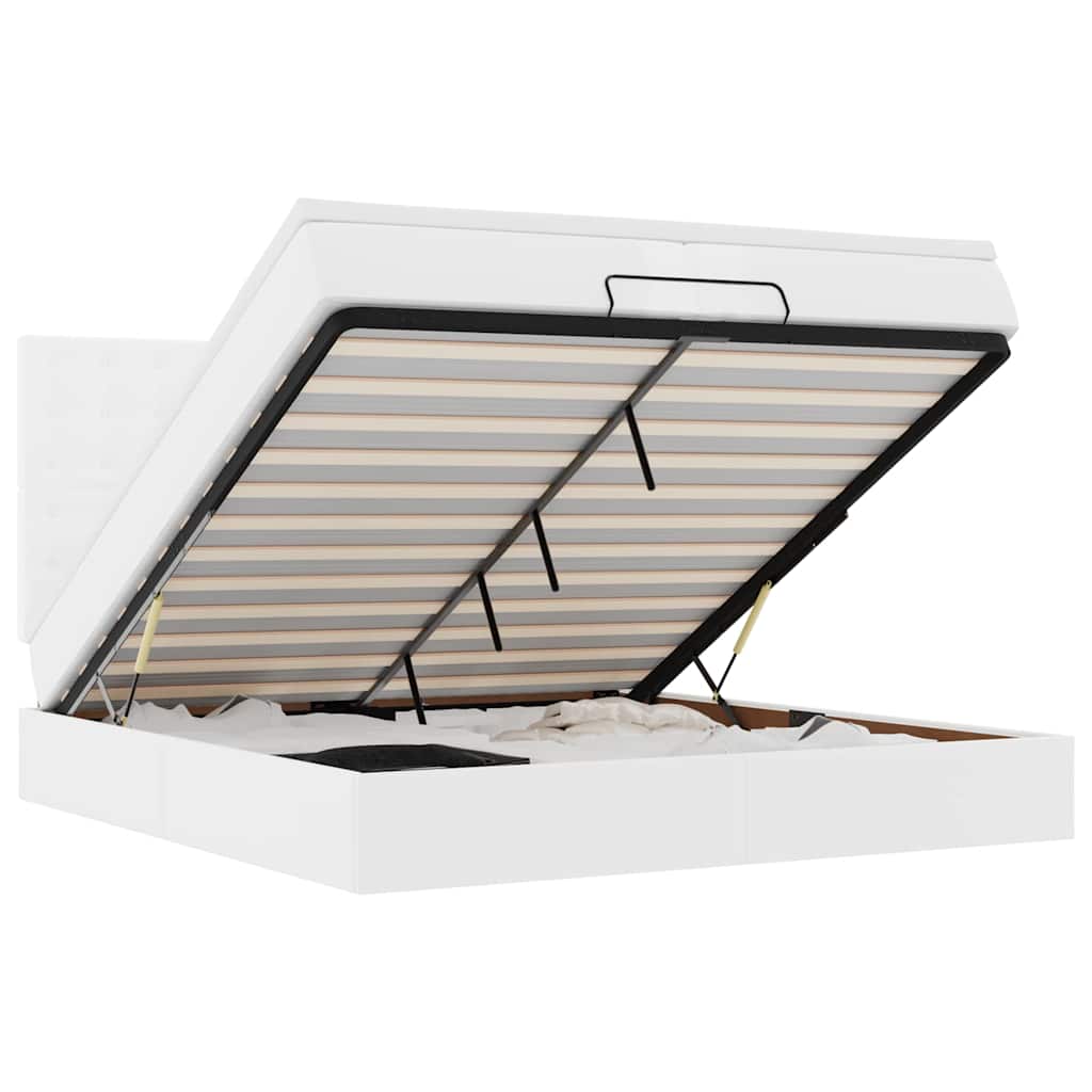 Οθωμανικό κρεβάτι με στρώματα&LEDs Λευκό 200x200cm Faux Leather - Pakobazaar