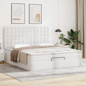 Οθωμανικό κρεβάτι με στρώματα&LEDs Λευκό 200x200cm Faux Leather - Pakobazaar