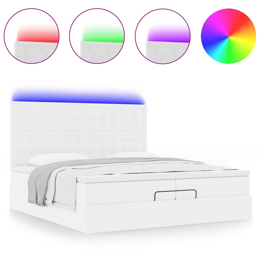 Οθωμανικό κρεβάτι με στρώματα&LEDs Λευκό 200x200cm Faux Leather - Pakobazaar