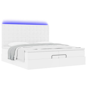 Οθωμανικό κρεβάτι με στρώματα&LEDs Λευκό 200x200cm Faux Leather - Pakobazaar