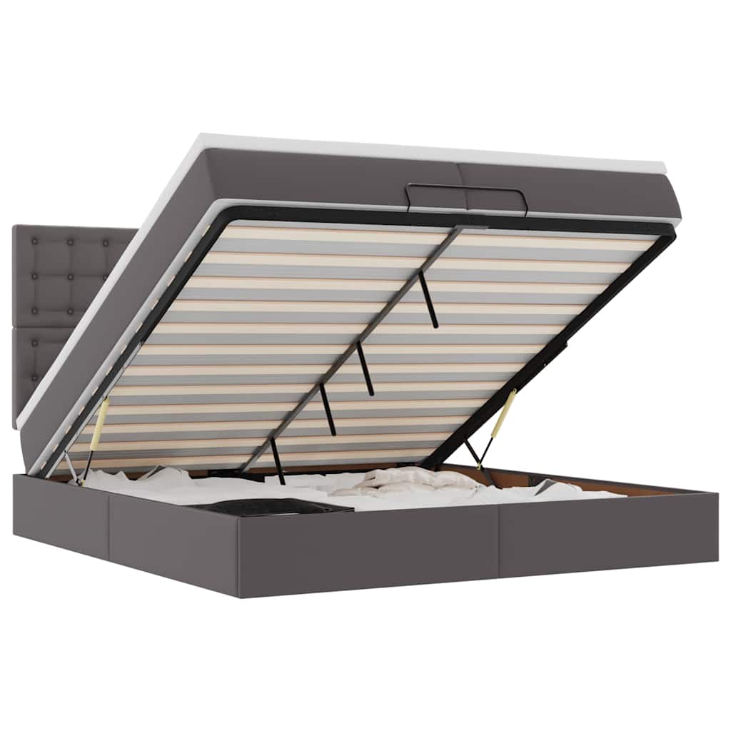 Οθωμανικό κρεβάτι με στρώματα & LEDs Γκρι Faux Leather - Pakobazaar