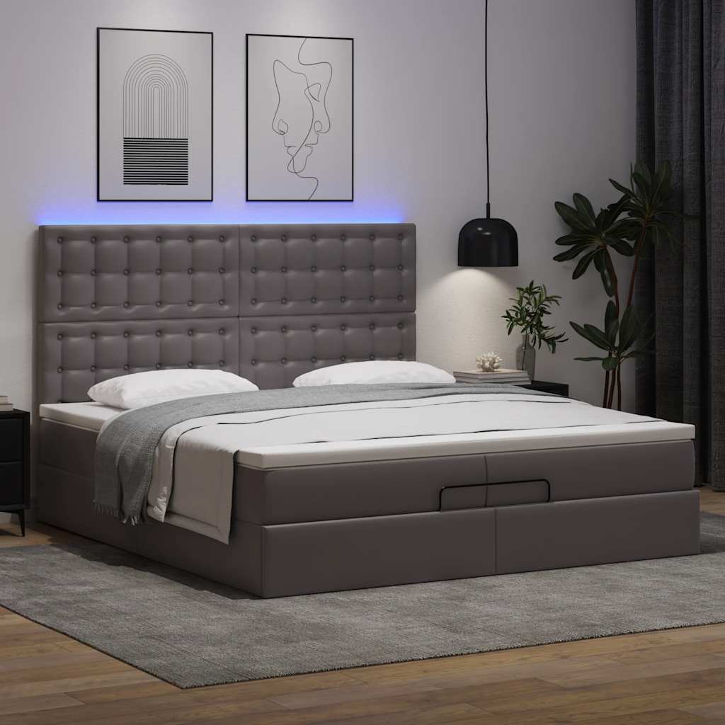 Οθωμανικό κρεβάτι με στρώματα & LEDs Γκρι Faux Leather - Pakobazaar