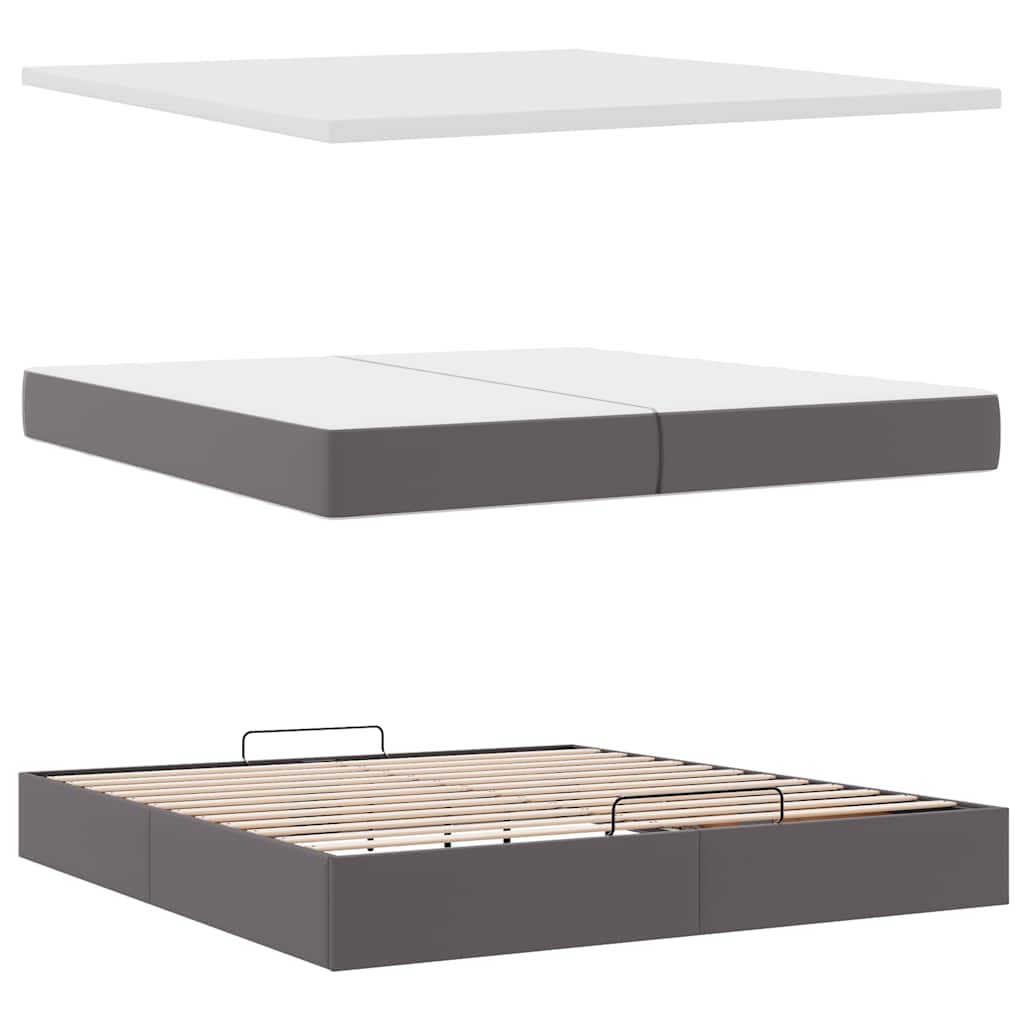 Οθωμανικό κρεβάτι με στρώματα & LEDs Γκρι Faux Leather - Pakobazaar