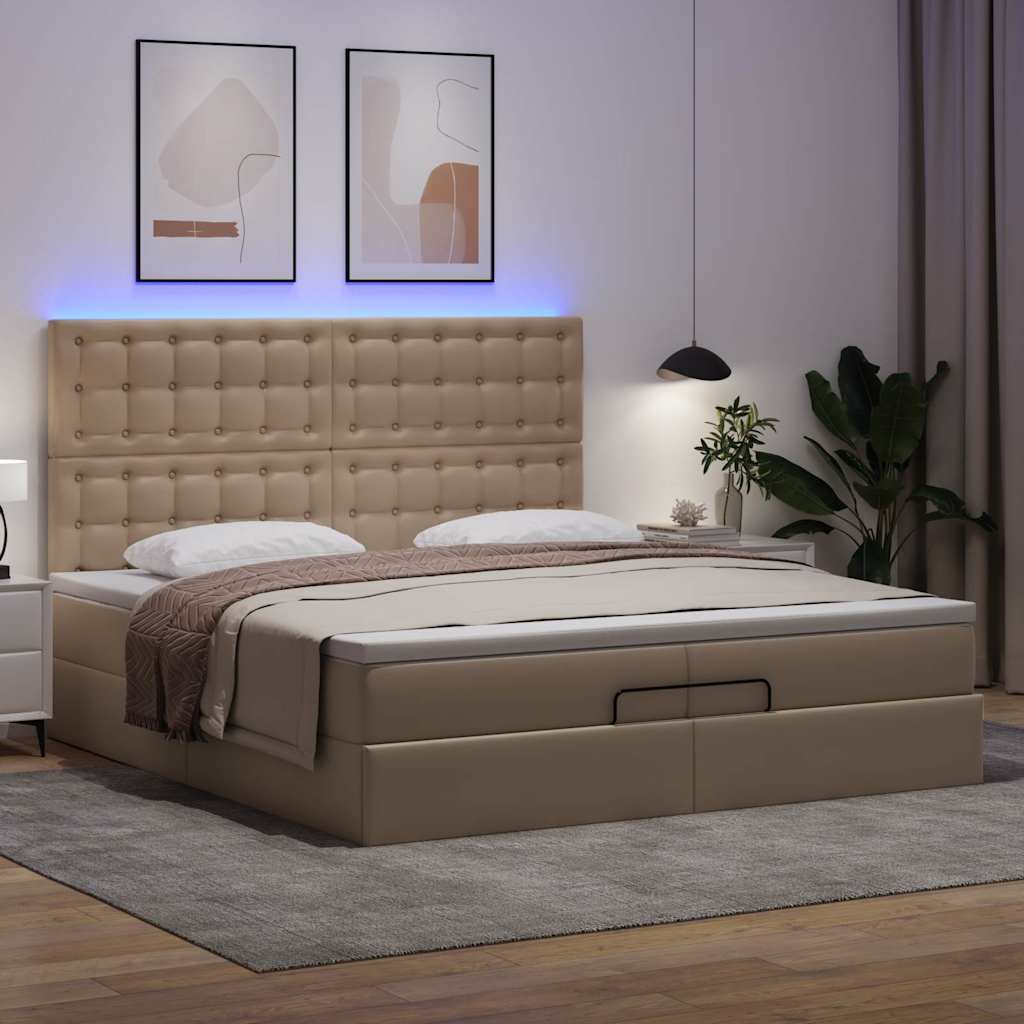 Οθωμανικό κρεβάτι με στρώματα & LEDs Cappucino Faux Leather - Pakobazaar