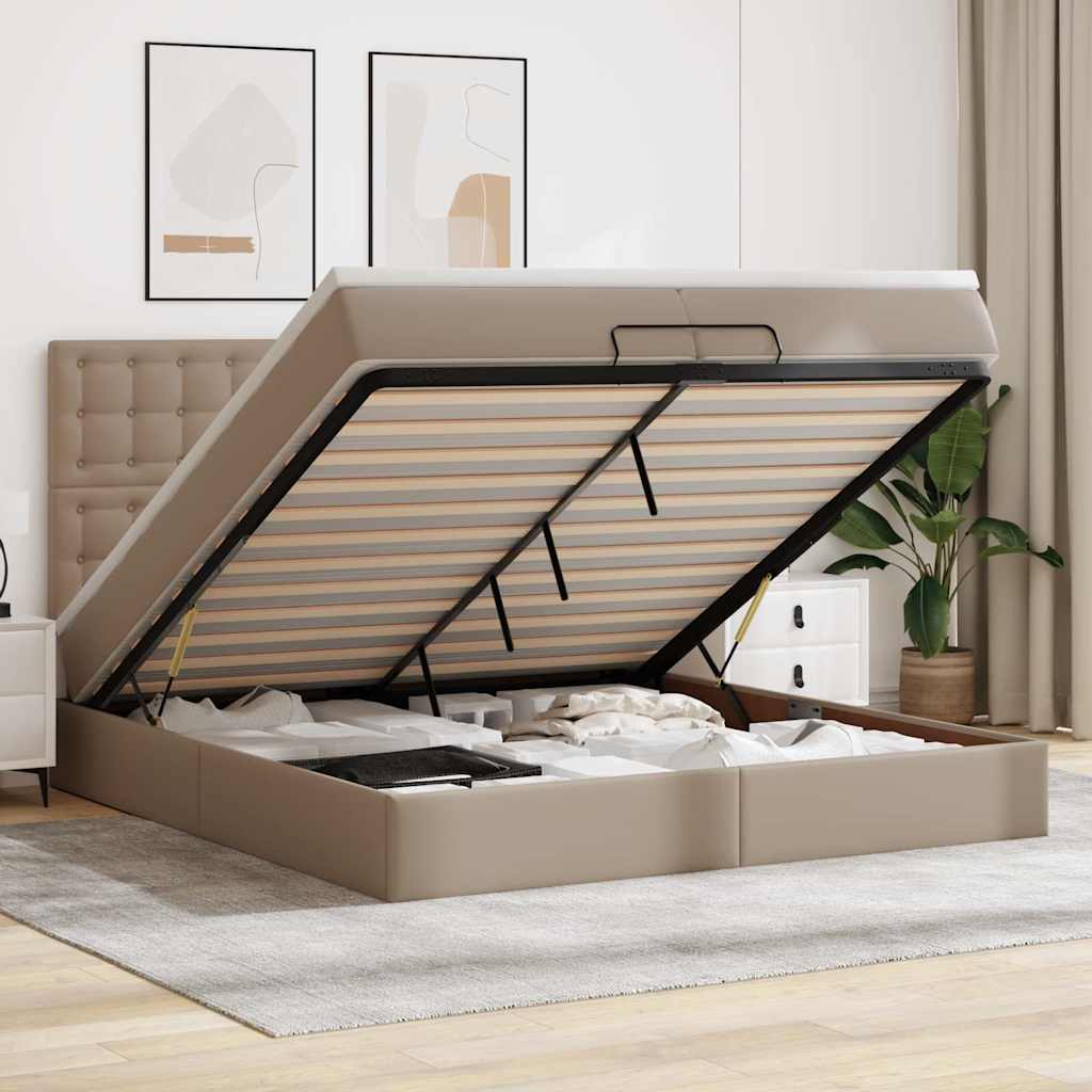 Οθωμανικό κρεβάτι με στρώματα & LEDs Cappucino Faux Leather - Pakobazaar