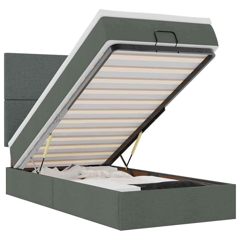 Οθωμανικό κρεβάτι με στρώμα & LEDs Σκούρο γκρι 80x200cm ύφασμα - Pakobazaar