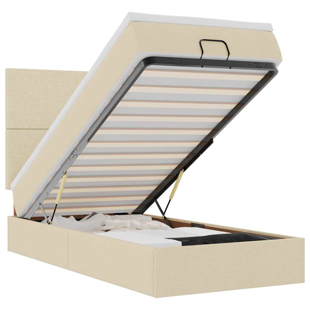 Οθωμανικό κρεβάτι με στρώμα & LEDs Cream 80x200cm ύφασμα