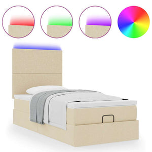 Οθωμανικό κρεβάτι με στρώμα & LEDs Cream 90x190cm ύφασμα - Pakobazaar