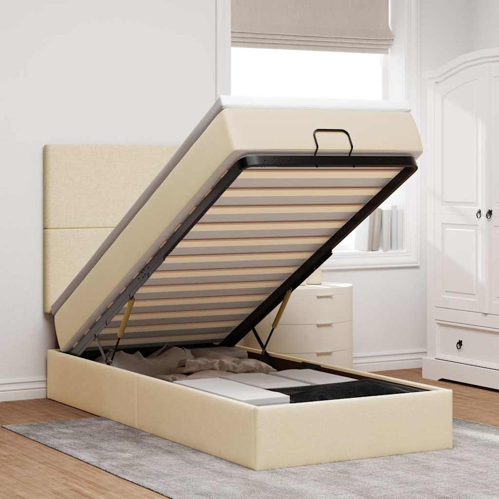 Οθωμανικό κρεβάτι με στρώμα & LEDs Cream 90x190cm ύφασμα - Pakobazaar