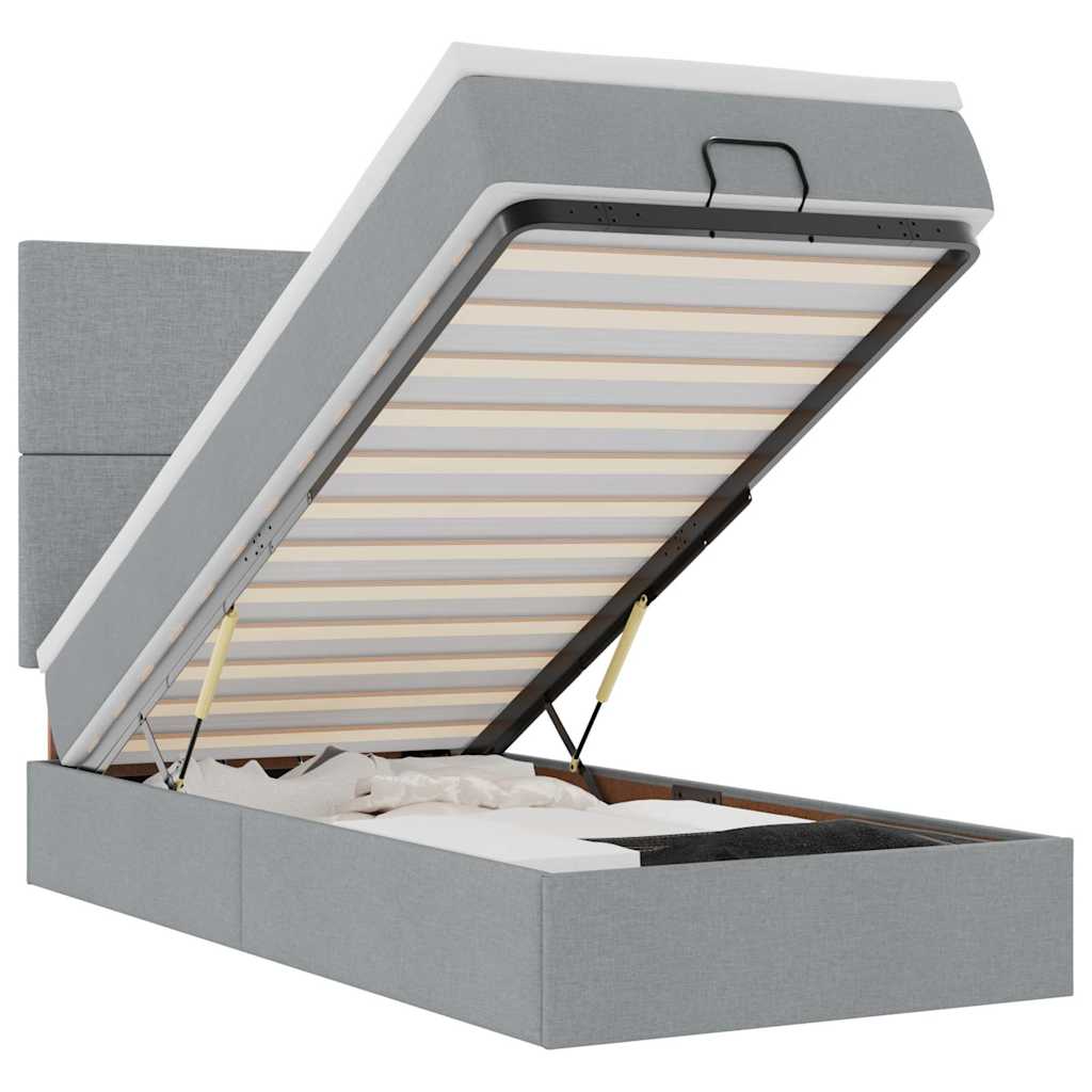 Οθωμανικό κρεβάτι με στρώμα & LEDs Ανοιχτό γκρι 90x200cm Ύφασμα - Pakobazaar