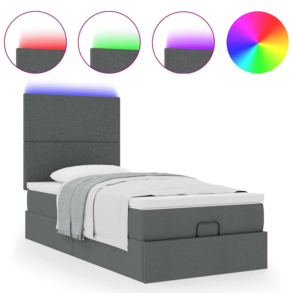 Οθωμανικό κρεβάτι με στρώμα & LEDs Σκούρο γκρι 90x200 cm Ύφασμα - Pakobazaar