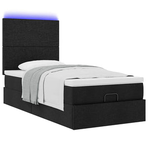 Οθωμανικό κρεβάτι με στρώμα & LEDs Μαύρο 90x200 cm Ύφασμα