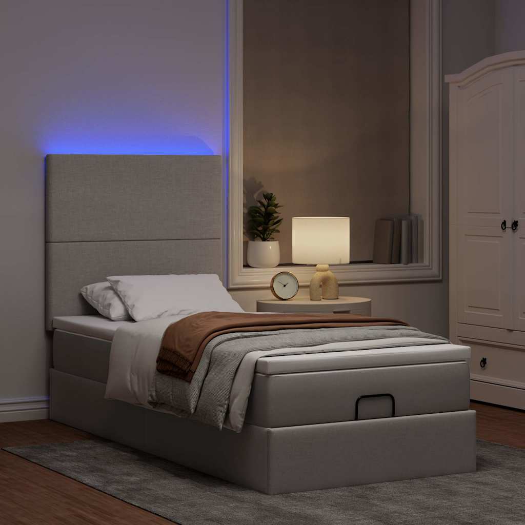 Οθωμανικό κρεβάτι με στρώμα & LEDs Taupe 90x200 cm ύφασμα